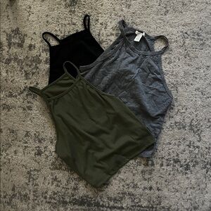 Casual Ribbed High Neck Tank Top - Black, Gray, Olive